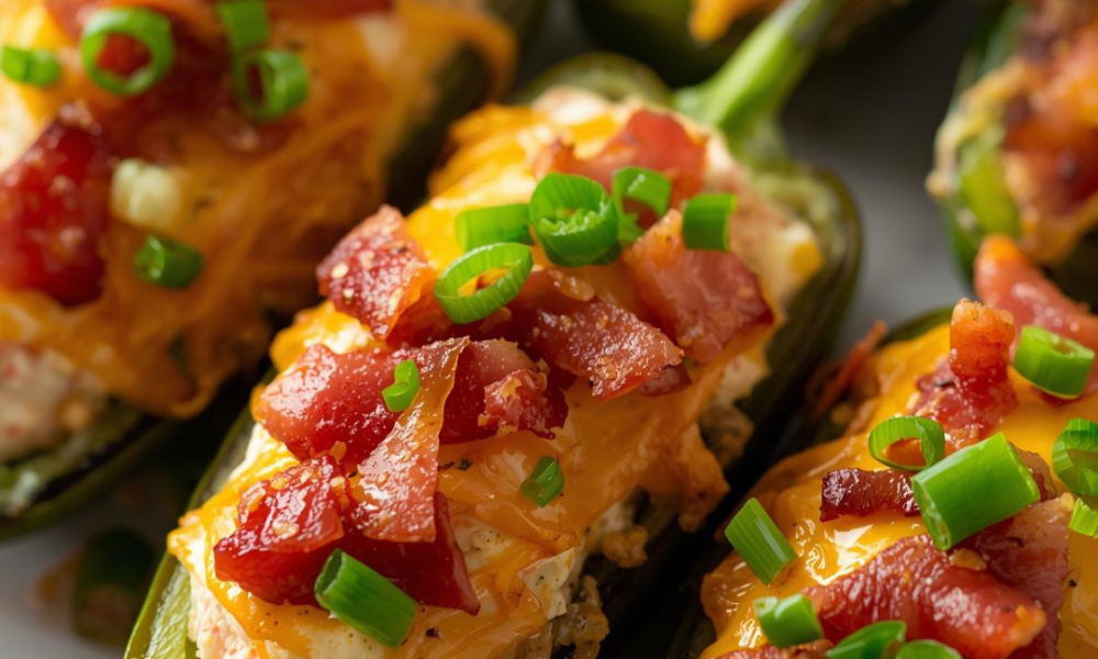 crab meat stuffed jalapeno peppers topped with bacon and scallions